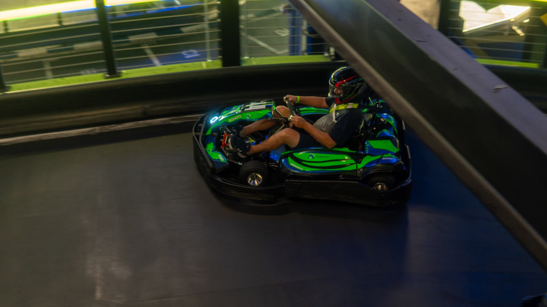 SHA member racing a kart at Andretti